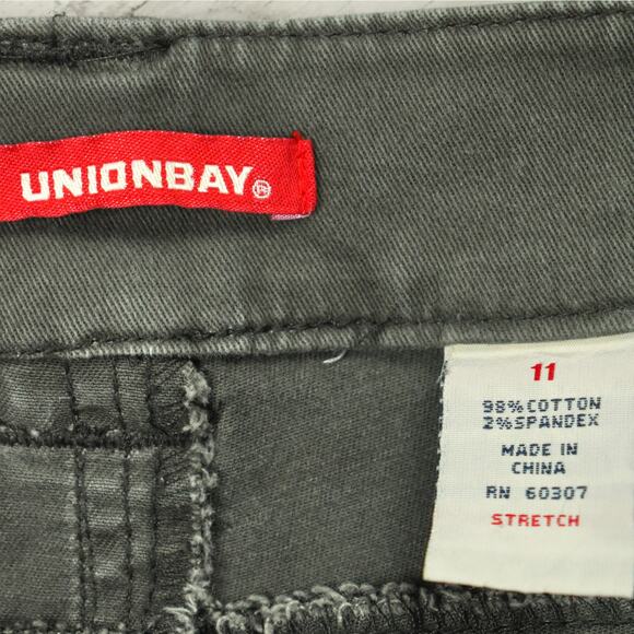 Y2K Union Bay dark olive green skinny cargo pocket moto pants low rise size 11 - Picture 5 of 7